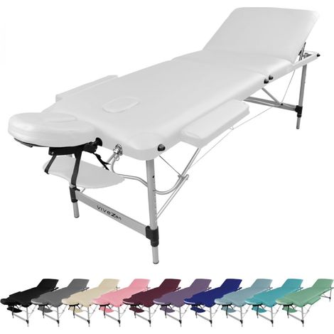 Table de massage pliante 3 zones en aluminium + Accessoires et housse de transport - Blanc - Vivezen