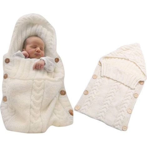 Sac de couchage nid d'ange tricoté pour poussette Doublure polaire épaisse Conception facile à ouvrir Lavable en machine (1/4)