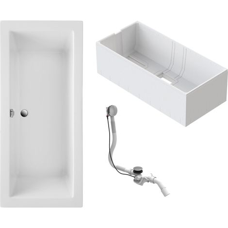Schulte Badewanne Balos mit Wannenträger und Ablaufgarnitur - 180 x 80 cm, Sanitäracryl, Weiß glänzend, Komplettset