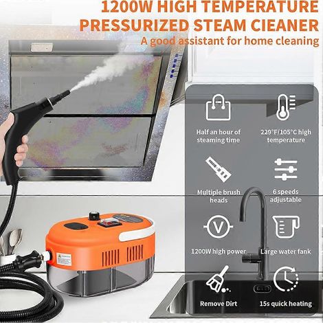 Nettoyeur vapeur portable haute pression 1L pour voiture, 6 vitesses, pression et température réglables, prise UE A (1/5)