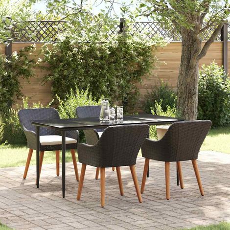 Garten Essgruppe mit Kissen 5 pcs Schwarz Poly-Rattan vidaXL