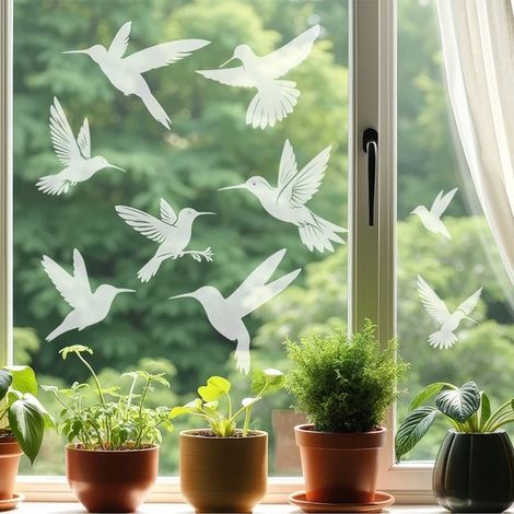Juego de 9 pegatinas estáticas reutilizables a prueba de pájaros para ventanas - Diseño de colibrí (1/5)