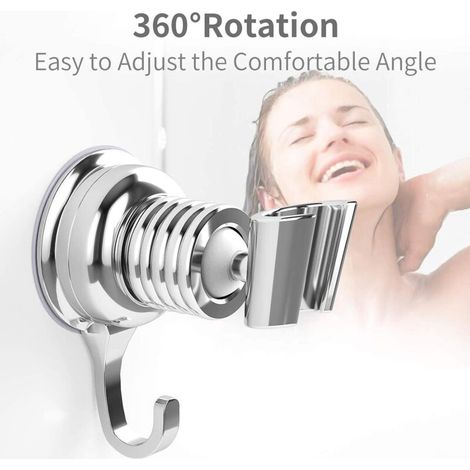Supporto per doccia di ricambio cromato, supporto per soffione doccia regolabile a 360°, montaggio a parete cromato, staffa doccia regolabile con ventosa rimovibile, supporto a parete cromato per soff (1/4)