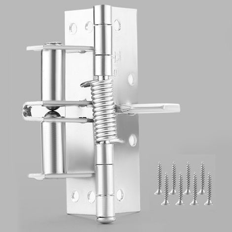 Bisagra automática de 90° para puertas con mecanismo de autocierre, 10 cm (4 pulgadas), metálica, invisible, juego compuesto por 1 bisagra y 8 tornillos para puertas interiores en zonas residenciales. (1/5)