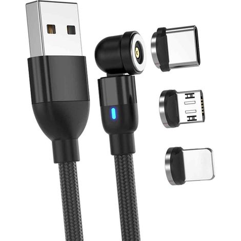 Cable Magnétique USB - C Micro USB Lightning - 1 m - Noir (1/5)
