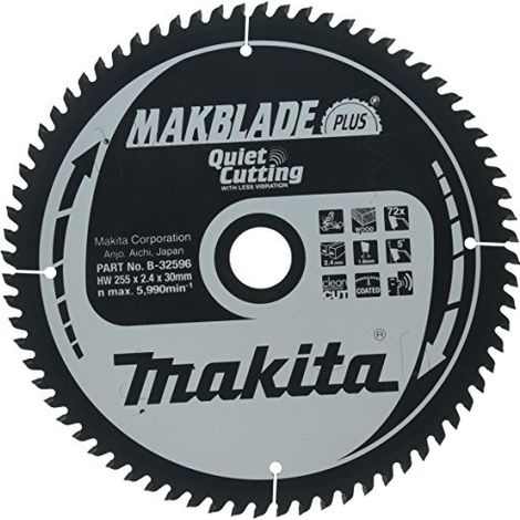 Lama per sega MAKITA legno MAKBLADEplus 255x2,4x30 mm 72 denti B-32596