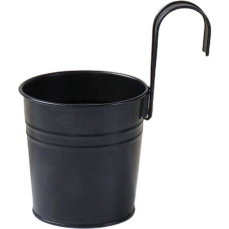CREA Lot de 4 pots de fleurs suspendus en fer noir avec crochet amovible pour extérieur, intérieur ou extérieur