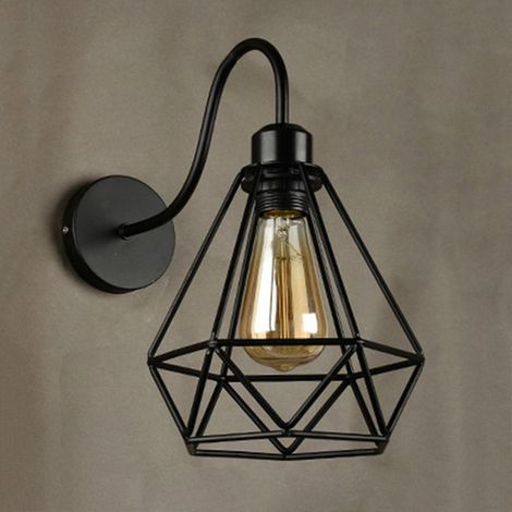 Applique murale industrielle vintage en fil de fer, style rustique, idéale pour une chambre, une table de chevet ou une véranda. (1/5)