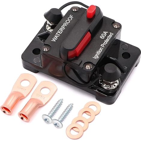 1 pièce Disjoncteur 60A avec réinitialisation manuelle pour voiture,moteurs de pêche à la traîne,bateau,ATV,protection d'alimentation manuelle pour système audio,fusible,12V-48V DC,étanche (1/5)