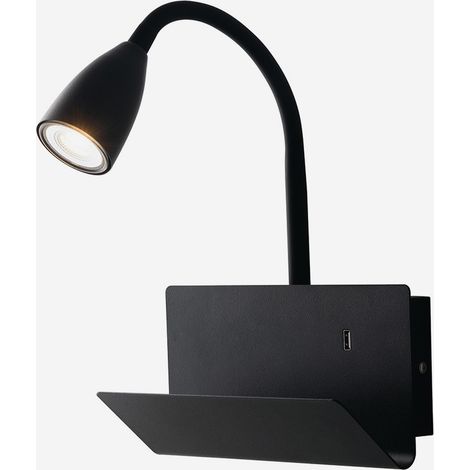 Applique da parete con mensola e USB Jane - Nero