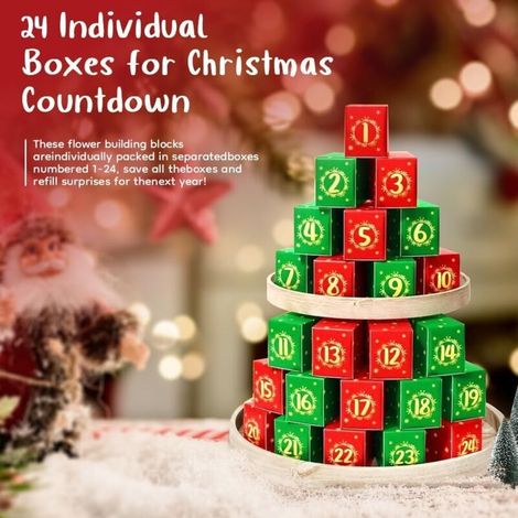 Calendrier de l'Avent 2025 - Grande fleur - Blocs de Noël - Cadeau pour adultes - Compte à rebours - Décoration de Noël (A) (1/5)