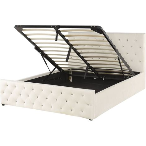 Ottoman Bed Velvet AMIENS 160 x 200 cm (EU King Size) Light Beige