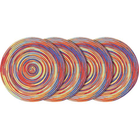 MINKUROW Juego De 4 Manteles Individuales De Vinilo Tejido Lavables, Resistentes Al Calor, Antideslizantes, Redondos (Redondo, Colorido-Rojo) (1/5)