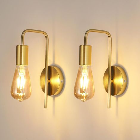 Applique Murale Vintage 2 Pack, Lampe Murale Intérieur Industrielle, Spot Mural Fer Rétro pour Chambre Couloir Bar, E27, IP20, Dorés, Sans Ampoule [Classe énergétique E]