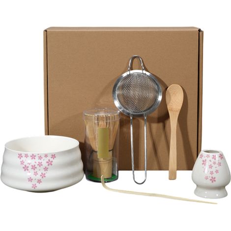 6 pièces, set de cérémonie du thé japonaise, bol en céramique, fouet en bambou, cuillère à matcha, support de fouet, brosse de nettoyage, pour amateurs de thé vert (1/5)