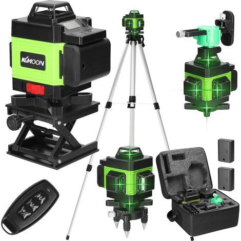 4 x 360° 4D 16-Line Laser Level, Self-Leveling Green Laser Level with 2 x 2400 mAh Rechargeable Batteries, Charger, Base, Lifting Platform, Wall Mount, Remote Control, Adapter (1/5)