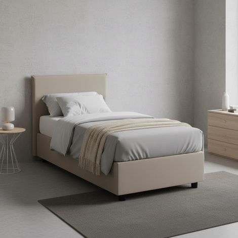 Talamo Italia Einzelbett Caide, Containerbett mit Kunstlederbezug, 100% Made in Italy, Seitliche Öffnung, inklusive MatratzeCm 80x190, Turteltaube (1/5)