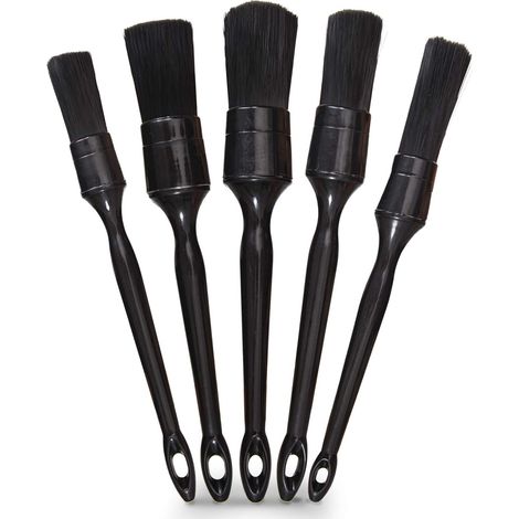 CCYKXA Lot de 5 brosses de nettoyage noires pour voiture, prise en main confortable et anti-rayures pour intérieur ou extérieur, roues, pneus, compartiment moteur, sièges en cuir, panneaux de porte, e