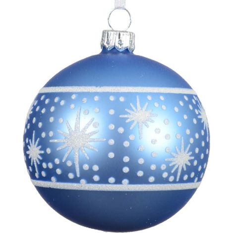 Kaemingk – Boule de Noël bleu ciel avec motif blanc – Verre, Ø 8 cm