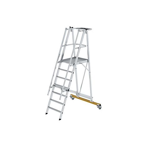 Escalera rodante de plataforma  en aluminio  con barandilla de