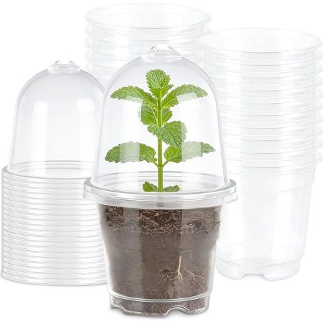 Pot de Pépinière, 20 Pièces, Pot Transparent Plante 9cm avec Dôme d'Humidité et Trous de Drainage, Pots de Fleurs en Plastique pour Graines, Semis, Plantes Succulentes (1/5)