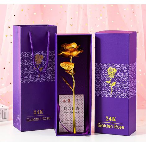 Rose Artificielle - Diamètre 7,5 cm - Tige en Polyéthylène Doré - Pétales et Feuilles en Plastique - Cadeau pour Saint-Valentin, Noël, Fête des Mères - 1 Pièce (1/5)