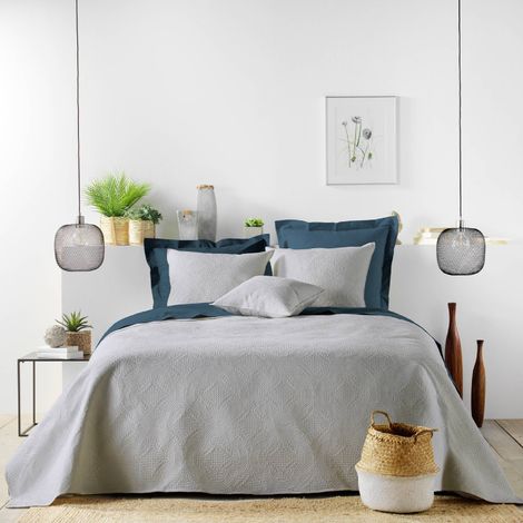 Couvre lit 2p mat.+2 hc 60x60 220 x 240 cm microfibre unie romane Gris