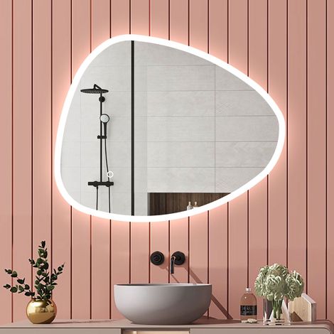Aica Miroir de salle de bain Asymétrique 80x55cm LED Teardrop Tricolore + Dimmable + Anti-buée + Mémoire
