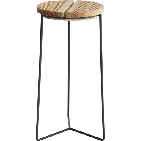 Sellette industrielle haute fer rond plateau bois 40x37 cm