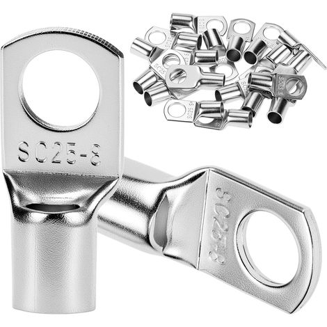 Kit de 20 Cosses de Câble 25 mm², Cosses Électriques en Cuivre Étamé SC25-8 (1/5)