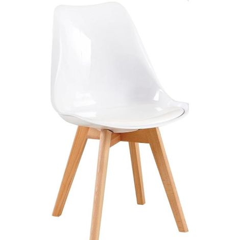 ORION91 Silla DRACO Blanco Brillo Piel Sintética Acolchado Blanco Patas Madera de Haya 83x50x56cm Comedor Oficina Salón Teletrabajo Cocina - SpazioLuzio - Unidad (1/5)