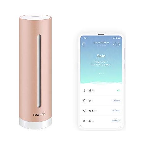 Netatmo - Medidor de calidad del aire - Sensores de temperatura, humedad, ruido y CO2, rosa, NHC-IT