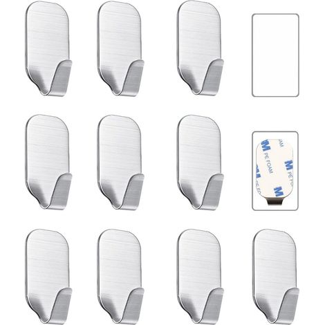 10 ganchos autoadhesivos, no requieren taladrar, de acero inoxidable, para baño y cocina. (1/5)