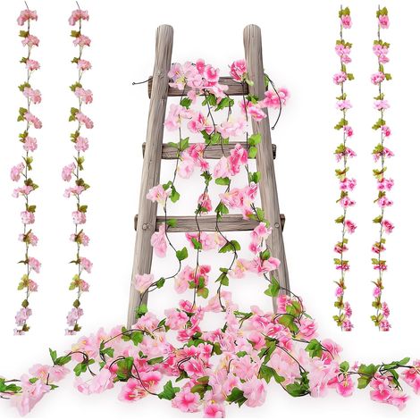 4 Pièces Guirlande Fleur, 2,3m 18 Fleurs, Plastique Souple, Rose Foncé et Clair, Décoration Mariage Jardin Intérieur Extérieur