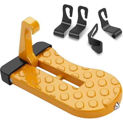 Marchepied de voiture, pédale en forme de U avec marteau de sécurité et 4 crochets de rangement, marchepied pour accès au toit (Orange) (1/5)