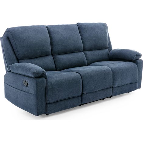 SYDNEY FABRIC MANUAL RECLINER CHAIR 3 SEATER BLUE (1/5)