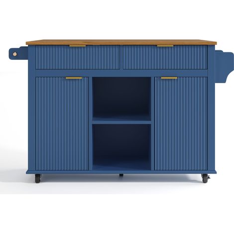 Îlot de cuisine, pliable, mobile sur roulettes, rangement intégré, 143 x 45 x 89,5 cm, MDF, marron (1/5)