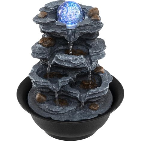 COSTWAY Fontaine d'Intérieur Cascade Zen, Fontaine de Table Relaxante avec Lumière LED Coloré Pompe Silencieuse Boule de Cristal Centrale, Décoration pour Salon Chambre Bureau, 21,5 x 26 cm (1/5)