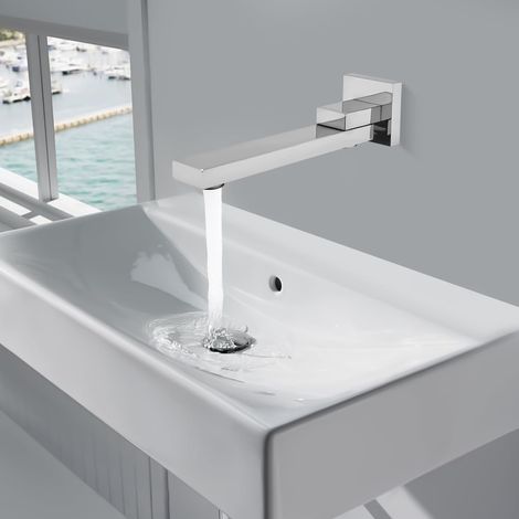 Bec de baignoire mural - 23 x 6 cm - Bec de baignoire carré avec fonction pivotante à 180° et mousseur en nid d'abeille intégré - Bec de baignoire 1/2" - Pour salles de bains et cuisine