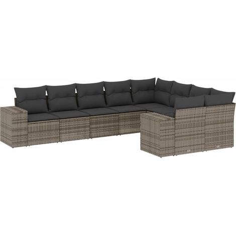 vidaXL Salon de jardin 9 pcs avec coussins gris résine tressée (1/3)
