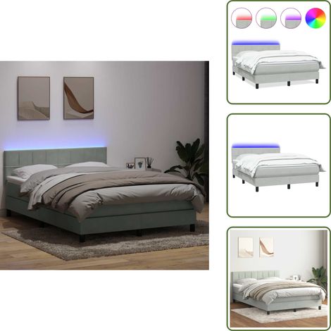 Letto con testiera regolabile - vidaXL Letto a Molle con Materasso e LED Grigio Chiaro 160x210cm Velluto - Letto in velluto