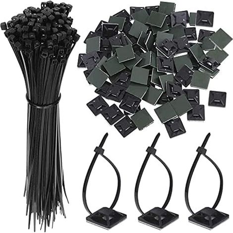 Cable Tie - Auto-adhésif - 150 mm x 2,5 mm - Base Fixation Câbles - Nylon Résistant UV - Pour Organisation Câblage Domestique et Professionnelle - 100 Pièces (1/5)