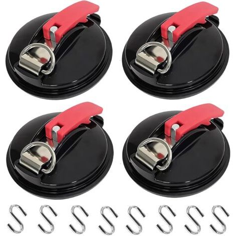QORVA-4PCS Ancre à Ventouse avec 8 Crochets de Fixation en S, Ancre à Ventouse avec Fixation du Crochet d'Arrimage, Ventouse Crochet Voiture pour Auvent Latéral de Voiture,Camping (1/5)