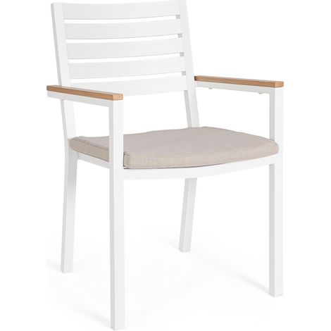 Set 4 Sedie in alluminio effetto legno e cuscino sfoderabile Bianco (1/5)