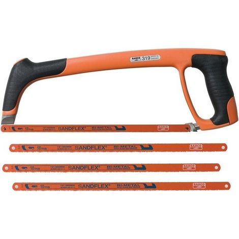 Bahco 319 Hacksaw Lightweight Steel Core 12in with 4 x 24TPI 300mm Blades BAH319