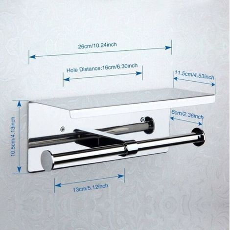 Portarotolo doppio per carta igienica, XU, da parete con due rotoli, ripiano portaoggetti in acciaio inox 304, portarotolo con supporto per telefono, per bagno (argento) - KZQ (1/4)