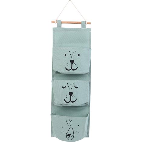Sac de Rangement Suspendu en Tissu de Lin Bébé Poches Organisateur Rétro Mural pour Placard Armoire Derrière Porte Murale Chambre Storage Décoration (Vert) (1/5)