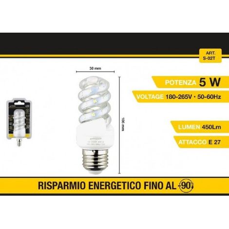 TrAdE Shop Traesio - Lampadina Led A Spirale E27 5 W Luce Bianca Fredda Calda Naturale 28d S-02t - -Bianco Naturale -