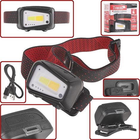 Lampe frontale avec détecteur de mouvement LED COB 8W (5W+3W) 1800mAh 520lm IP44 (100) (1/5)