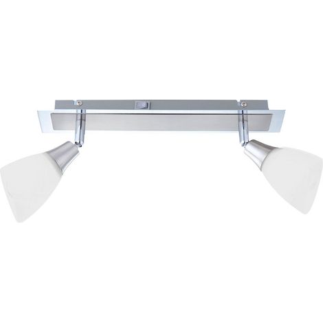 Deckenleuchte Glas weiß Spotleiste schwenkbar Deckenlampe 2-Flammig, nickel-matt, 2x E14, LxBxH 35x6,5x18cm, Wohnzimmer Esszimmer Küche
